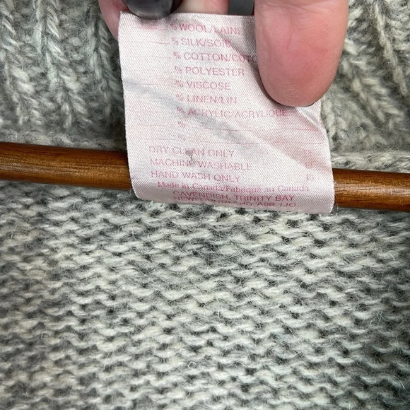 VINTAGE Men’s Hand Knit Grey 100% Wool Shawl Collar Sweater Coastal Size L - Picture 8 of 10